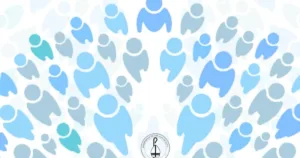 Ilustración de una multitud en tonos celestes, de la campaña «Vayan y anuncien»